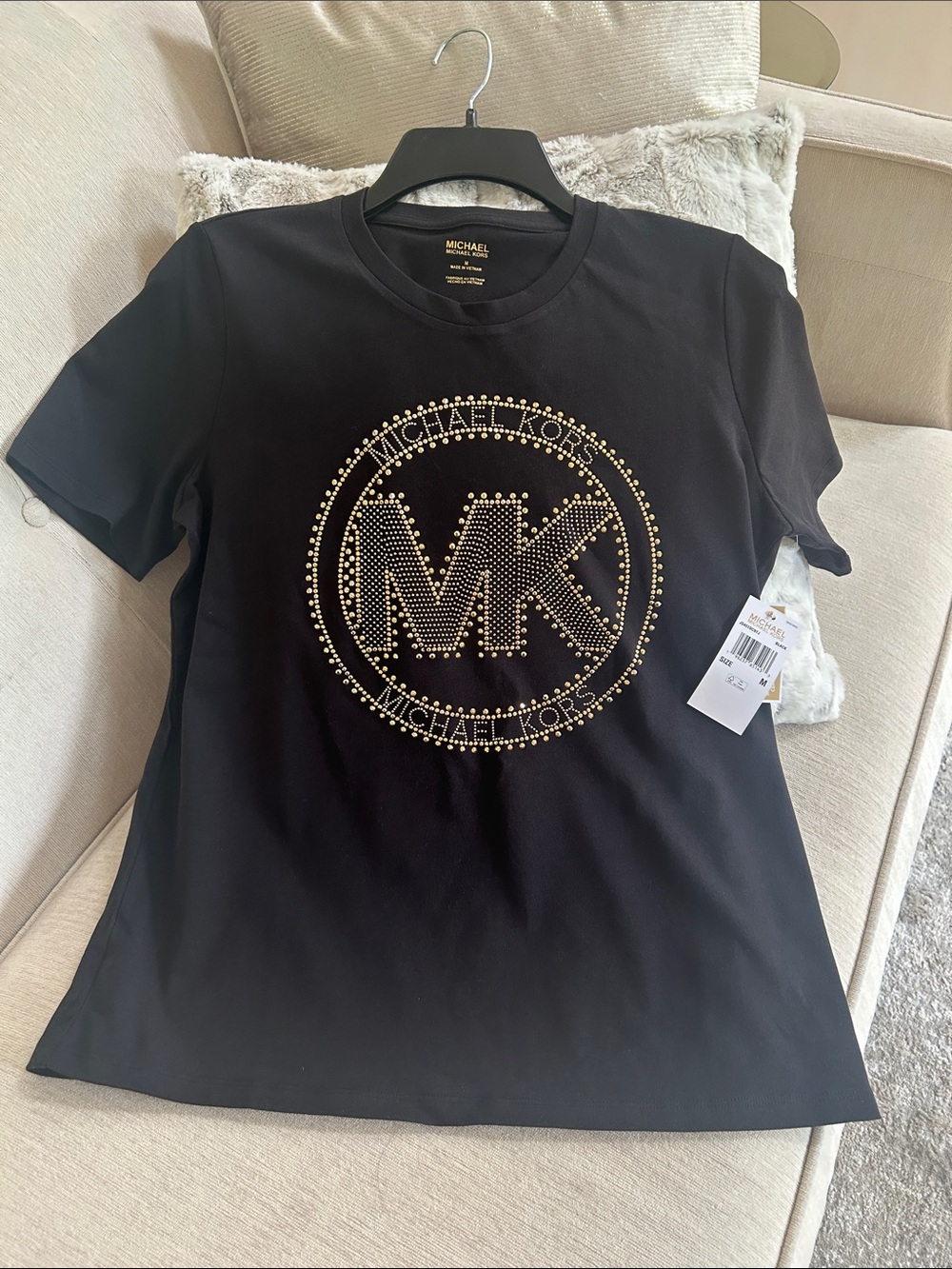 Michael Kors Black Short-Sleeve Tee with Gold Stud MK Logo